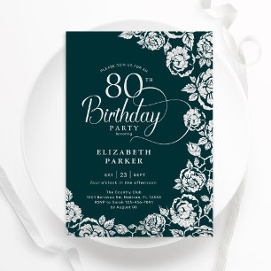 Elegante 80e verjaardag Emerald Green Silver Rozen Kaart