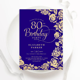 Elegante 80e verjaardag Paarse gouden Rozen Kaart