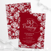 Elegante 80e verjaardag Rood Zilveren Rozen Kaart