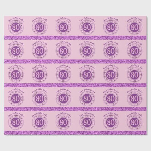 Elegante 80e verjaardag Roze glitter met strepen Cadeaupapier (Vlak)