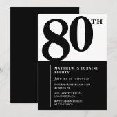 Elegante 80e verjaardag uitnodiging Black Chic Mod (Voorkant / Achterkant)