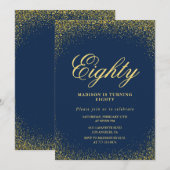 Elegante 80e verjaardag uitnodiging Gold Navy Glam (Voorkant / Achterkant)