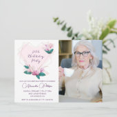 Elegante 80e verjaardag uitnodigingen Floral Foto (Staand voorkant)