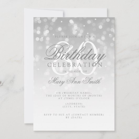 Elegante 80e verjaardag Zilveren Bokeh Sparkle Lig Kaart (Voorkant)
