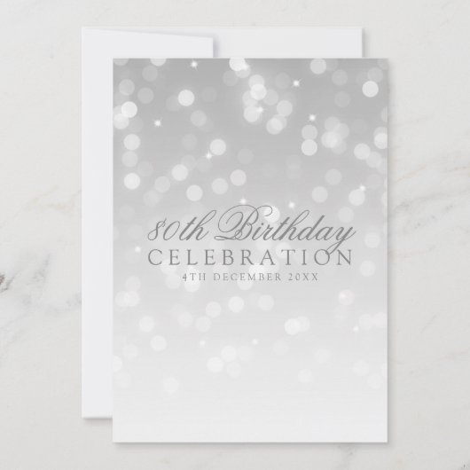 Elegante 80e verjaardag Zilveren Bokeh Sparkle Lig Kaart (Achterkant)