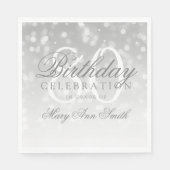 Elegante 80e verjaardag Zilveren Bokeh Sparkle Lig Servet (Voorkant)