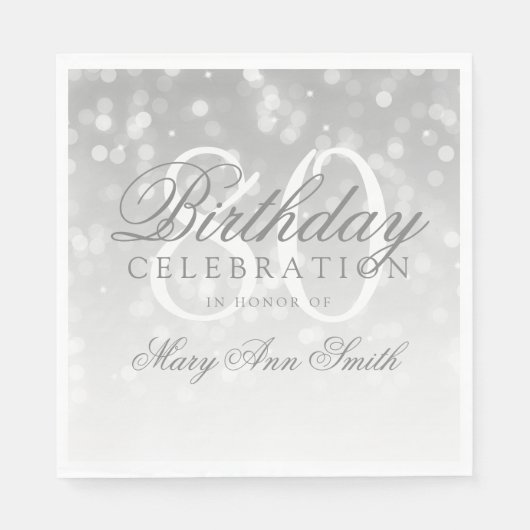 Elegante 80e verjaardag Zilveren Bokeh Sparkle Lig Servet (Voorkant)