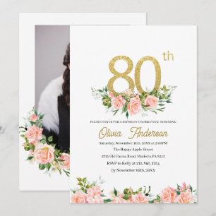 Elegante 80e verjaardagsviering watercolor glit kaart
