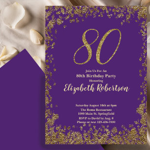Elegante 80ste paarse verjaardagsuitnodiging goud kaart