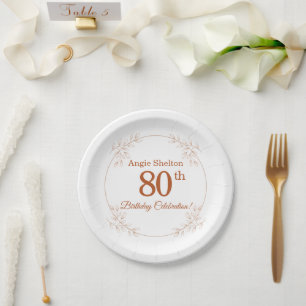 Elegante 80ste verjaardag bloem botanisch papieren bordje