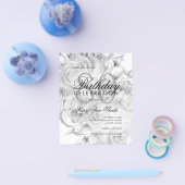 Elegante 80ste verjaardag bloemig zilver wit uitno flyer (Enkel)