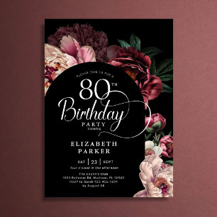 Elegante 80ste verjaardag bordeauxroze pioenrozen kaart