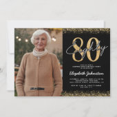 Elegante 80ste verjaardag foto uitnodiging (Voorkant)
