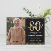 Elegante 80ste verjaardag foto uitnodiging (Staand voorkant)