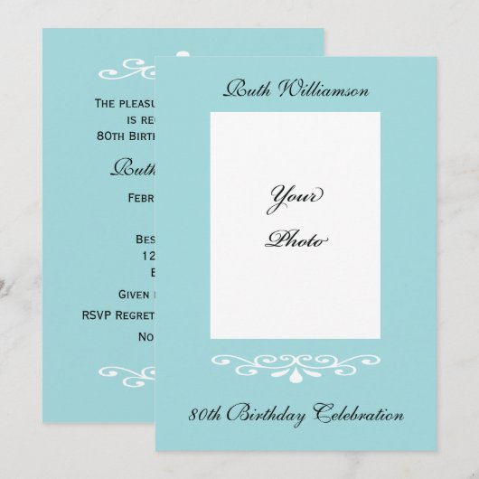 Elegante 80ste verjaardag foto uitnodiging (Voorkant / Achterkant)
