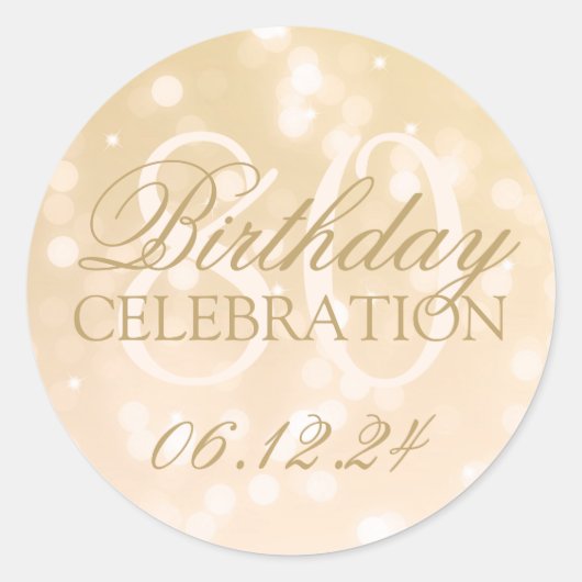 Elegante 80ste verjaardag Gold Bokeh Sparkle Light Ronde Sticker (Voorkant)