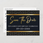 Elegante 80ste verjaardag Goud en Zwart Save The D Briefkaart (Voorkant / Achterkant)