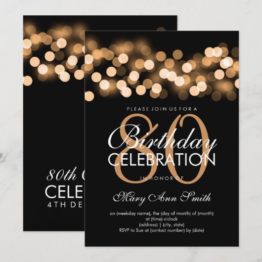 Elegante 80ste verjaardag Gouden Hollywood Glam Kaart (Voorkant / Achterkant)