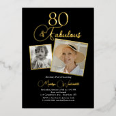 Elegante 80ste verjaardag script foto folie uitnodiging (Voorkant)