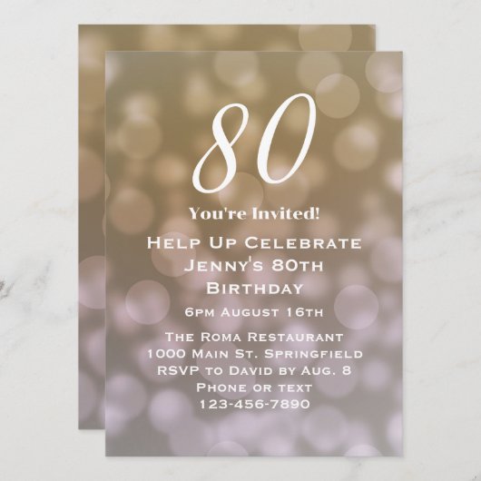 Elegante 80ste verjaardag uitnodiging voor haar (Voorkant / Achterkant)
