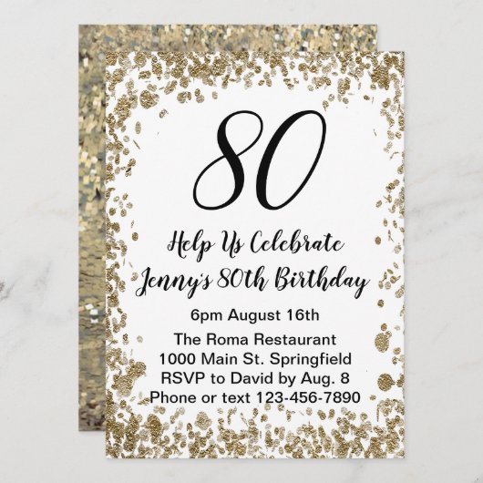 Elegante 80ste verjaardag uitnodiging voor haar in (Voorkant / Achterkant)