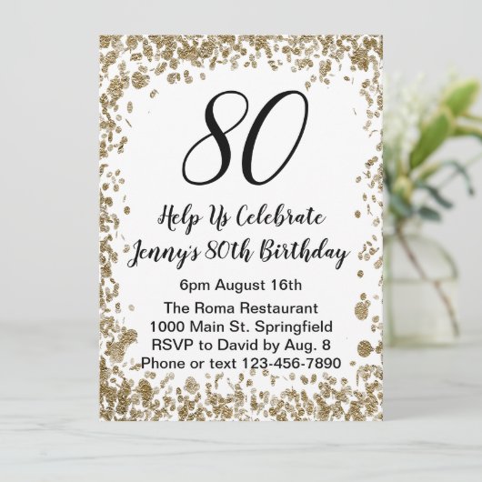 Elegante 80ste verjaardag uitnodiging voor haar in (Staand voorkant)
