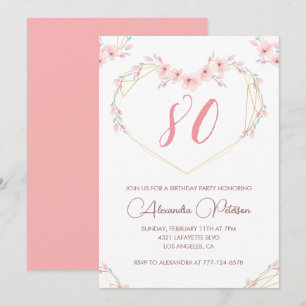 Elegante 80ste verjaardag uitnodigingen Pink Flora