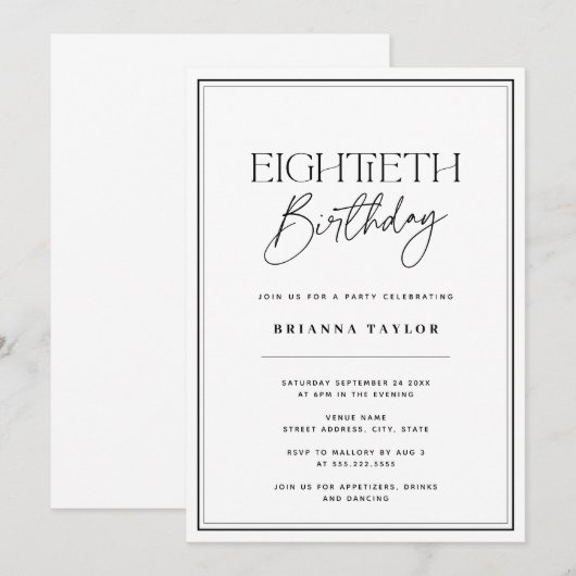 Elegante 80ste verjaardag Zwart & Wit Kaart (Voorkant / Achterkant)