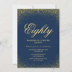 Elegante 80ste verjaardagsuitnodiging Goud Navy Gl Kaart