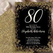 Elegante 80ste verjaardagsuitnodiging met gouden p kaart