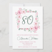 Elegante 80ste verjaardagsuitnodigingen Bloemig Ro Kaart (Voorkant)
