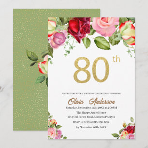 Elegante 80ste verjaardagsviering waterverf glit kaart