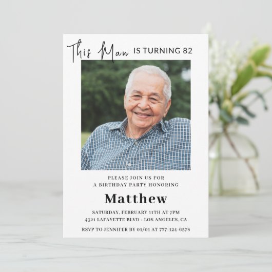 Elegante 82e verjaardagsuitnodigingen Mannen Foto Kaart (Staand voorkant)