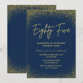 Elegante 85e verjaardag uitnodiging Gold Navy Glit (Voorkant / Achterkant)