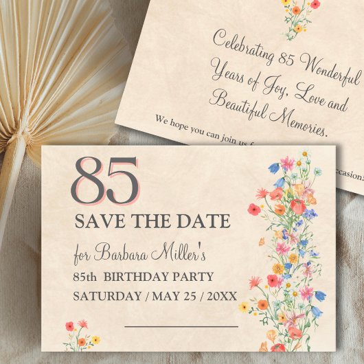 Elegante 85e verjaardag - Wildflower Design 85 Jaa Save The Date