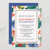 Elegante 87e verjaardag uitnodigingen Tropical Flo (Voorkant / Achterkant)