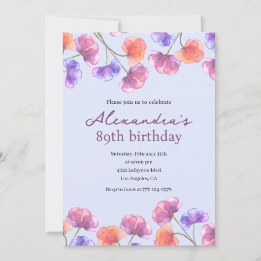 Elegante 89e uitnodigingen Boho Floral Chic (Voorkant)