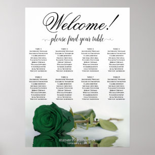 Elegante 8 tafel smaragdgroene roos zitplaatskaart poster