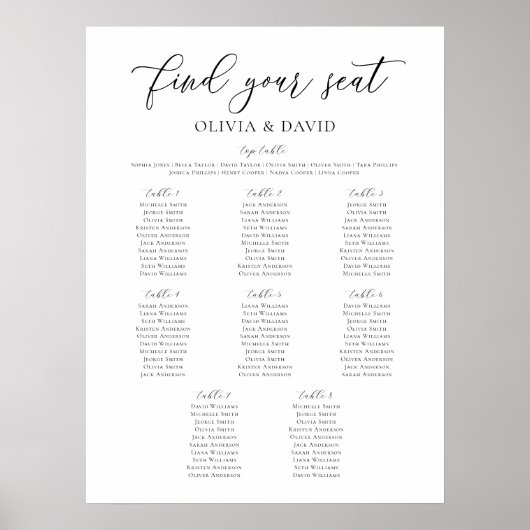 Elegante 8 tafels Vind uw zitplaatskaart Poster (Voorkant)
