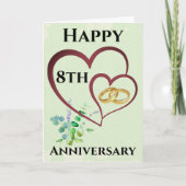 Elegante 8e Jubilea Kaart met gouden hartringen (Voorkant)