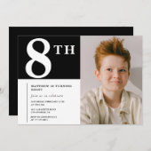Elegante 8e verjaardag uitnodiging Black Boy Foto (Voorkant / Achterkant)