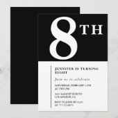 Elegante 8e verjaardag uitnodiging Black Chic Girl (Voorkant / Achterkant)