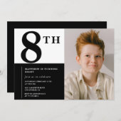 Elegante 8e verjaardag uitnodiging Black Chic Mode (Voorkant / Achterkant)