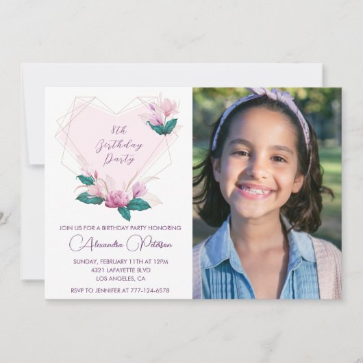 Elegante 8e verjaardag uitnodigingen Floral Foto (Voorkant)