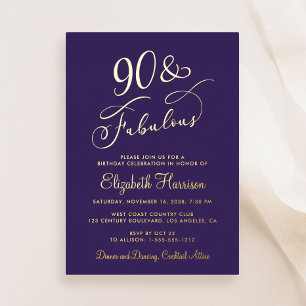 Elegante 90 en Fabulous Paarse 90e Verjaardagsfees Folie Uitnodiging
