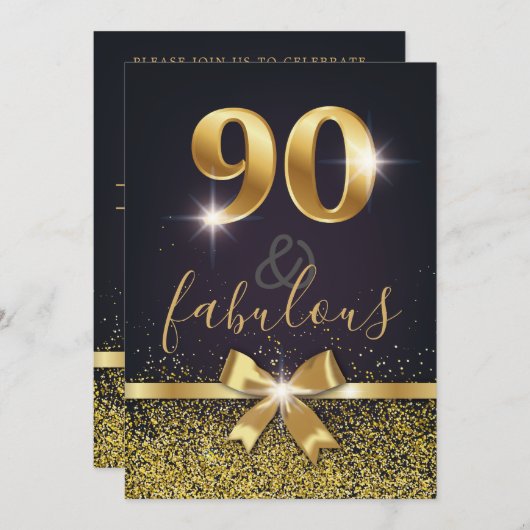 Elegante 90 & Fabulous Gold Glitter 90e verjaardag Kaart (Voorkant / Achterkant)