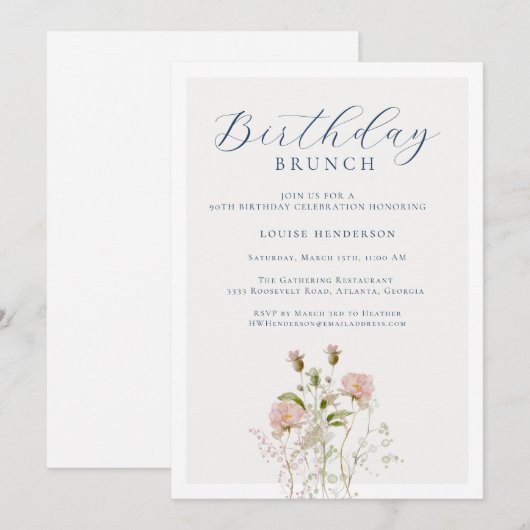 Elegante 90e kalligrafie Wildflower Verjaardag Kaart (Voorkant / Achterkant)