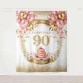 Elegante 90e verjaardag Blush Gold Roos achtergron Wandkleed (Voorkant)