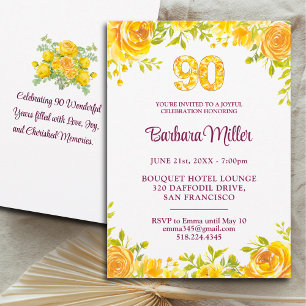 Elegante 90e verjaardag - Gele rozen 90 jaar Kaart