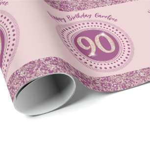 Elegante 90e verjaardag Roze Goud Glitters & Strep Cadeaupapier